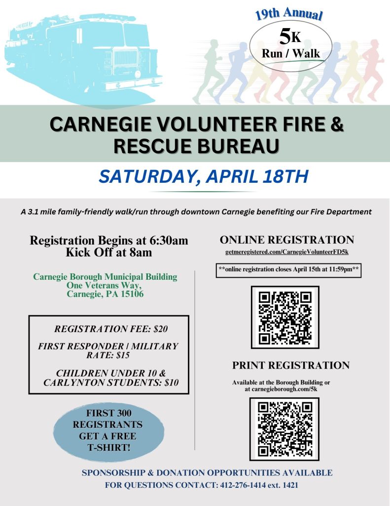 19th Annual Carnegie Volunteer Fire & Rescue Bureau 5k Run/Walk | West ...